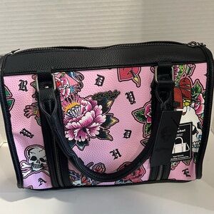 Ed Hardy Pink Tattoo-Style Satchel Bag